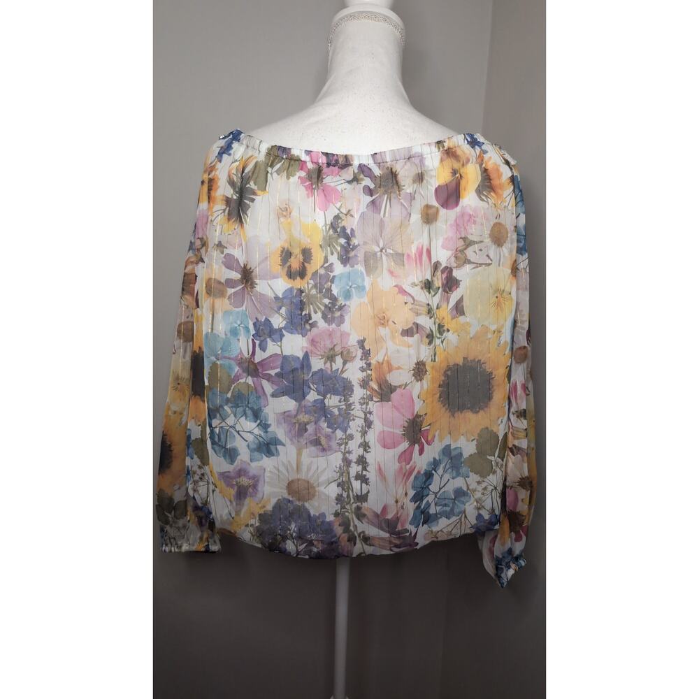 Boston Proper Floral Off Shoulder Blouse XL Boho Romantic Spring Top - Picture 3 of 7